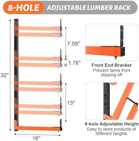 32" Lumber Storage Rack, Upgrade Folding Lumber Rack Wall Mount, Heavy D...