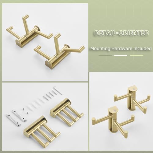 Angle Simple Swivel Towel Hooks 2 Pack, Brushed Gold
