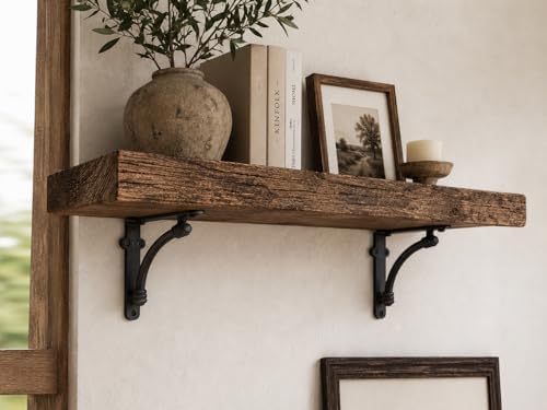 NACH Decorative Shelf Brackets, 4 Pack of 5.5 x 1.2 x 5.5 inch Black Cast Iro...