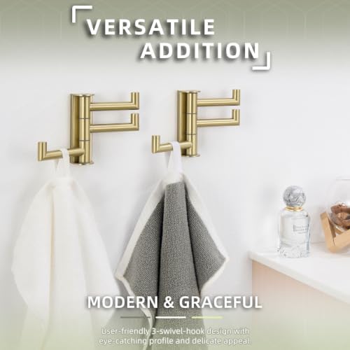 Angle Simple Swivel Towel Hooks 2 Pack, Brushed Gold