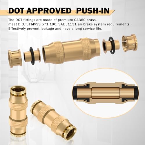 CheeMuii 23PCS Brass DOT Air Line Fittings Kit Push Lock DOT Straight Union
