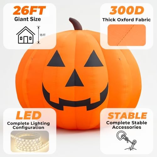 Giant 26Ft Halloween Inflatables Pumpkin Decorations, Blow Up Yard Decoration...