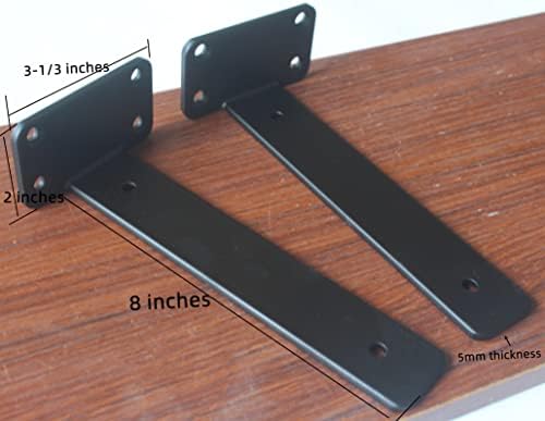 8 Pack - 8 inch Black Hidden L Shelf Bracket (1/5 Inch Thicked) Iron Floating...