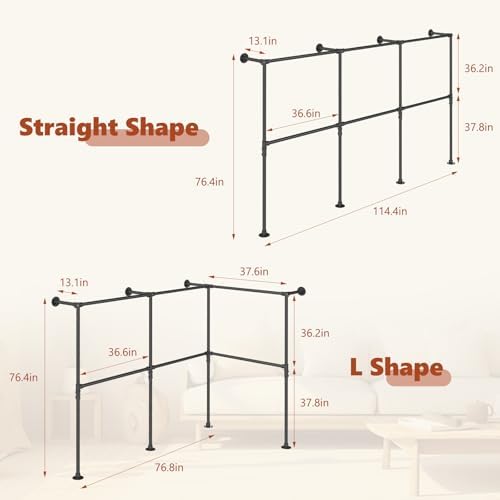KELIXU 114.4" Industrial Pipe Clothing Rack for Wall Adjustable Height W...