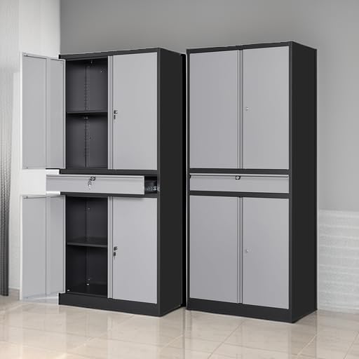 Letaya Metal Garage Storage Cabinet with Drawer,4 Door Tool Cabinet with Lock...