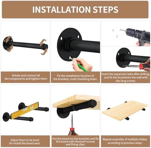 Industrial Pipe Shelf Brackets for 10 Inches Board, Heavy Duty Wall Mounted M...