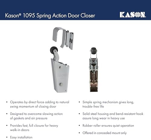 Kason 1095 Spring Action Door Closer and Adjustable Wide-Hook, Flush to 3/4 I...