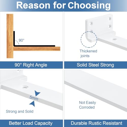 Heavy Duty Shelf Brackets, 10 inch 6 Pack Hidden L Brackets, 5mm Thick White ...