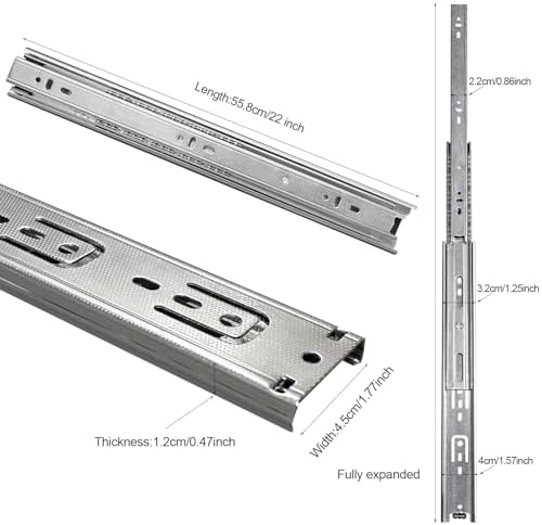22 inch Drawer Slides 4 Pairs (8pcs) Full Extension Ball Bearing Drawer Slide...