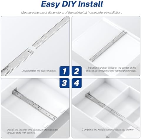 14 Inch Center Mount Drawer Slides 4 Pcs, Heavy Duty Hidden Rails
