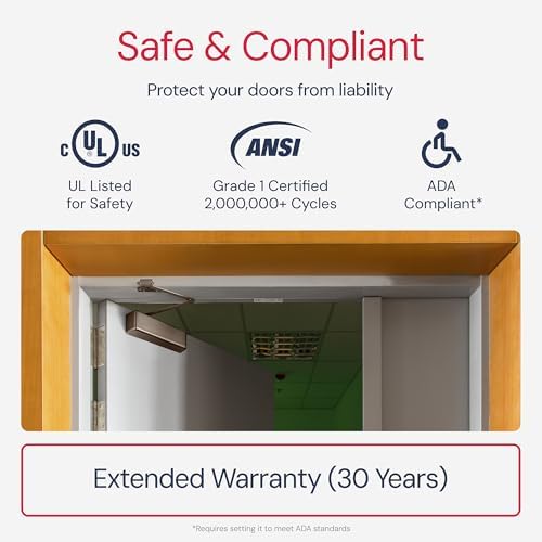 Lawrence Extra Heavy Duty Door Closer Commercial Grade 1 - Adjustable 6-Speed...
