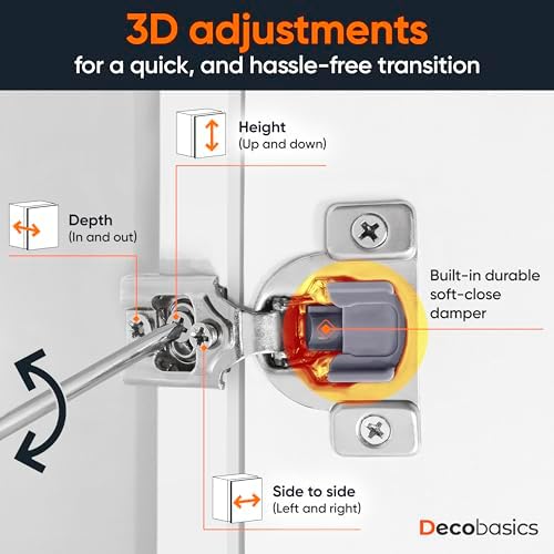 DecoBasics 50 Pack(25 Pair) 1/2" Overlay Soft Close Cabinet Hinges for K...