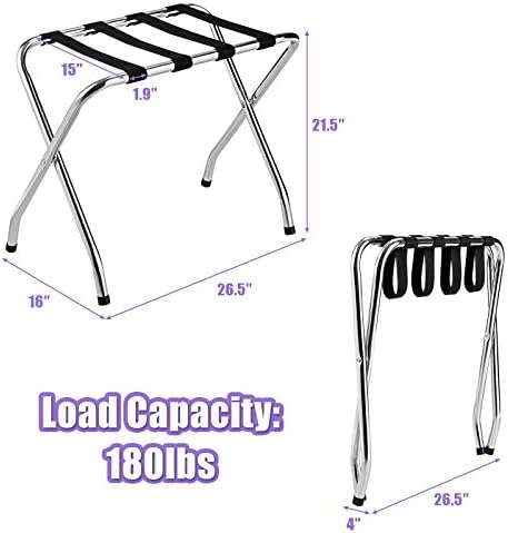 Tangkula Chrome Luggage Rack for Guest Room, No Assembly Required, Folding Me...