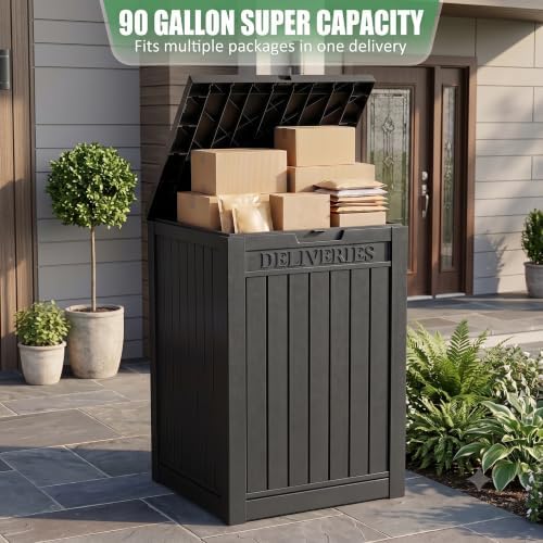 EasyUp Package Delivery Boxes for Outside, 90 Gallon Outdoor Storage Deck Box...