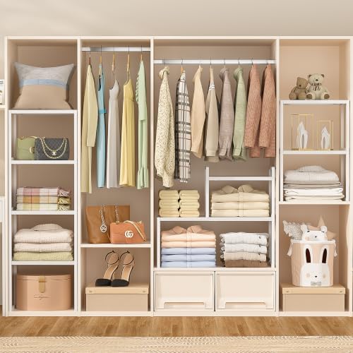 ThreeHio 2 Pack Stackable Closet Organizers and Storage Shelves, Expandable M...