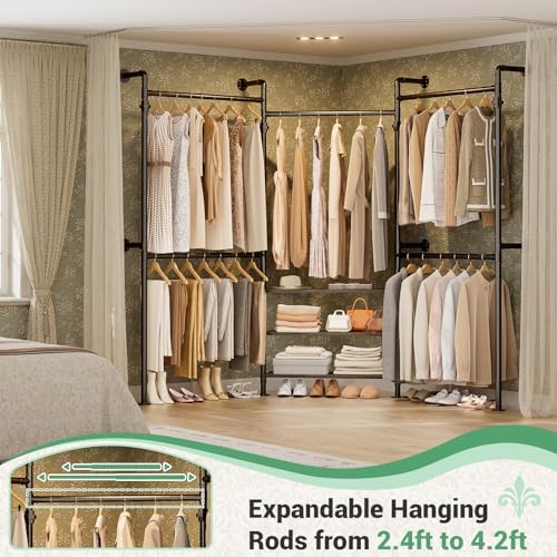 Aheaplus Expandable Industrial Pipe Clothing Rack, 7.3-10.9Ft Closet System