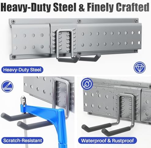 Garage Tool Organizer Wall Mount 49.5 inches with 10 Adjustable Heavy-Duty Ho...