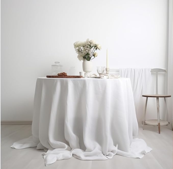 EVERLY 100% Pure Linen Round Tablecloths 90Inch Round Machine Washable Tablec...