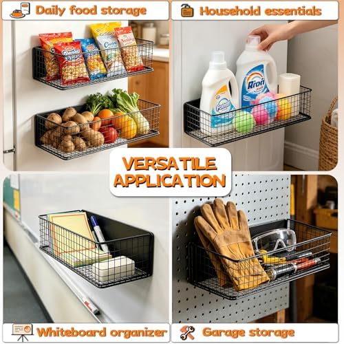 ULIBERMAGNET Magnetic Baskets Fridge Organizers, Large Capacity Metal Wire Me...