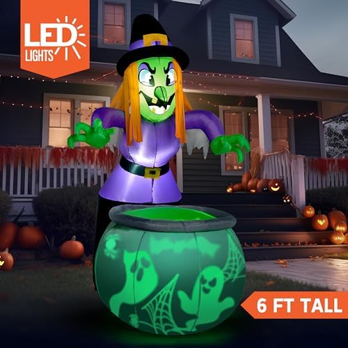 Joiedomi 6 Ft Halloween Inflatable Witch and Cauldron Decoration with Project...