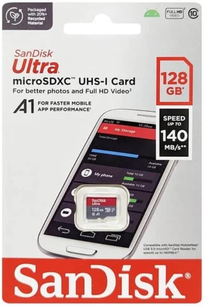 SanDisk 128GB Ultra microSDXC UHS-I Memory Card - Up to 140 MB/s, C10, U1, Fu...