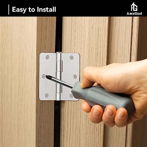 Door Hinges Brushed Nickel - 12 Pack 3.5 Inch Rounded Interior Satin Nickel w...