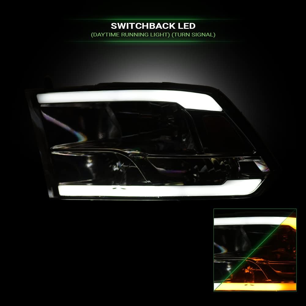Switchback Sequential LED Strip Tube Bar Chrome Housing Crystal Headlights Si...