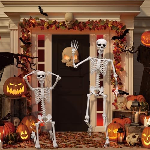 5.9FT Poseable Life Size Skeleton, Plastic Full Size Spooky Scary Skeleton wi...
