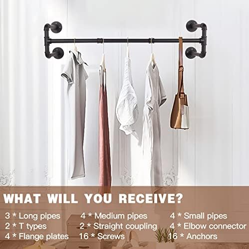 Wall Mounted Clothes Rack - 54" Industrial Pipe Clothing Garment Rack, S...