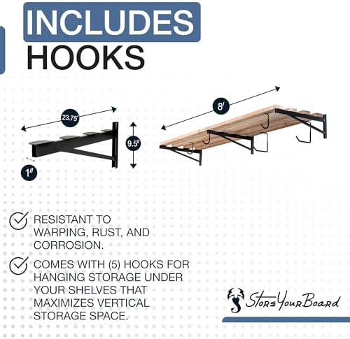 StoreYourBoard 24 Inch Heavy Duty Shelf Brackets, Set of 3 for 2' x 8'...