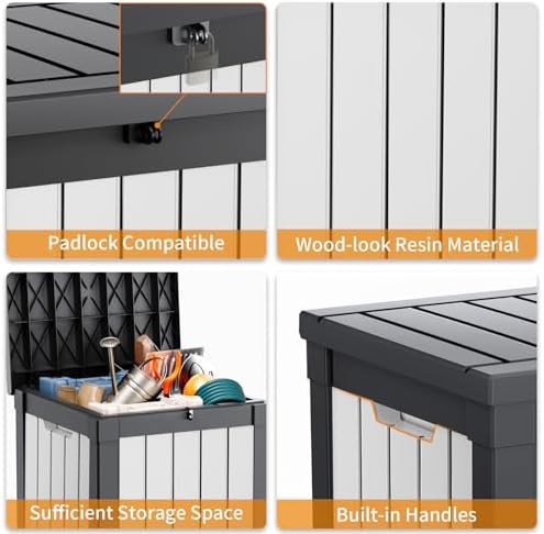 PatioZen 50 Gallon Resin Deck Box, Lockable Patio Outdoor Storage Box for Fur...