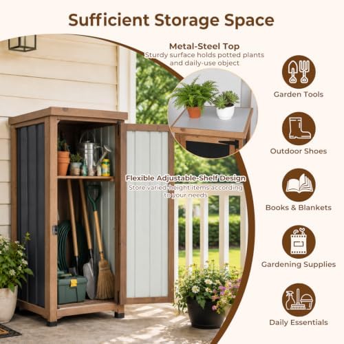 PetsCosset Small Outdoor Storage Cabinet Waterproof with Metal Top, Wood &...