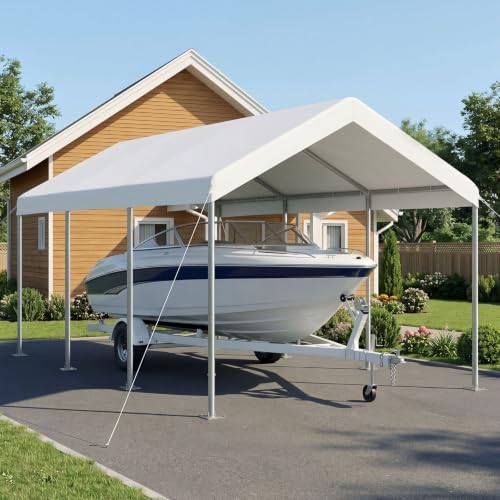 Aoxun 10x20 ft Heavy Duty Carport, Adjustable Height Portable Garage, White