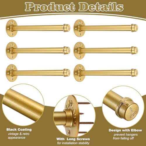 BTSKY 6 Pack Clothes Rack with Screws, 12 Inch Metal Industrial Pipe Clothes ...