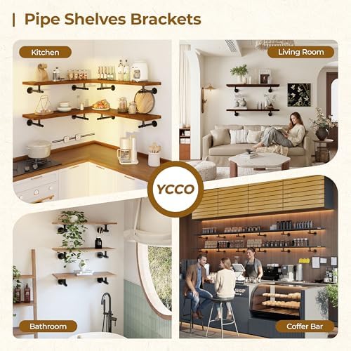 Industrial T Pipe Shelf Brackets for 6-12 in Depth Wood,6.7In 6 Pack