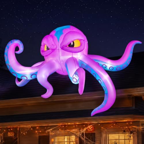 JOYIN 10FT Long Halloween Inflatable Rooftop Octopus Decoration with Built-in...