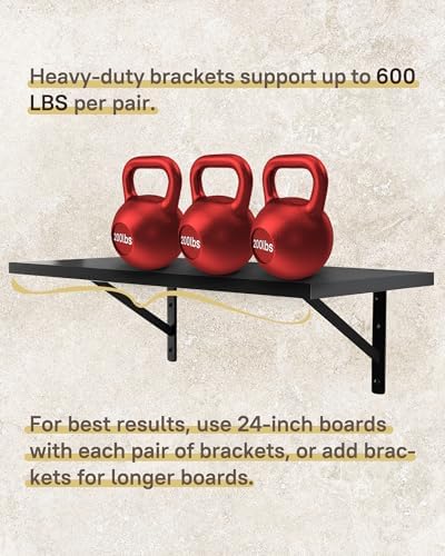 Heavy Duty Shelf Brackets, 12 x 8 Inch Black Metal L Brackets, 10 Pack