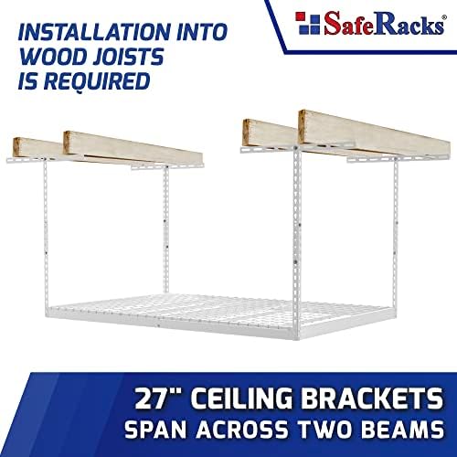 SafeRacks 4x6 Overhead Garage Storage Rack, White, 12"-21" Height