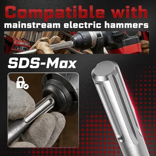 GEINXURN SDS MAX Chisels, 7PCS 12-Inch Long Masonry Chisel Bit Set, 40Cr Stee...
