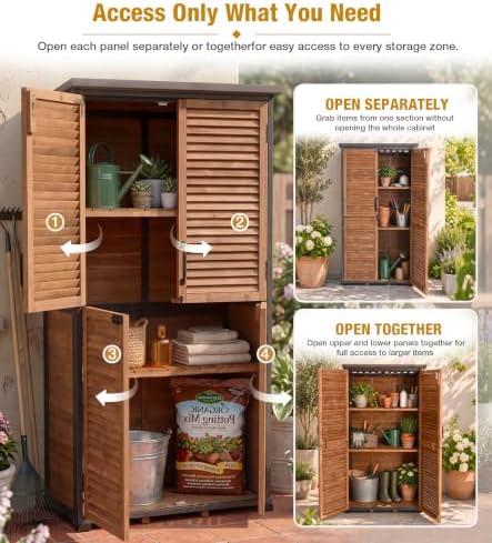 Outdoor Storage Cabinet Waterproof with Metal Frame and Adjustable Shelves