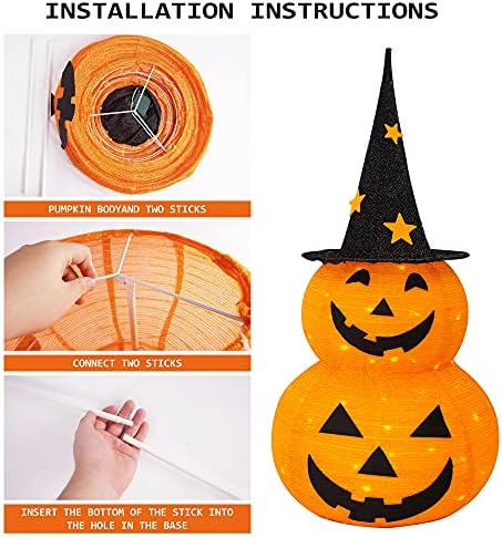 FUNPENY 3FT Halloween Collapsible Pumpkin Decorations, Pre-Lit Light Up 50 LE...