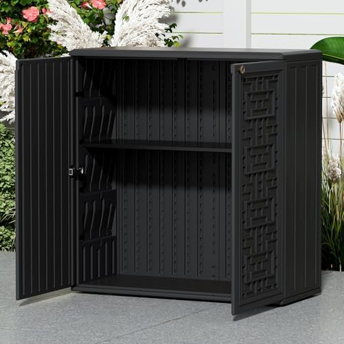 Mrosaa Outdoor Storage Cabinet Waterproof with Shelf,Resin Storage Sheds Outd...
