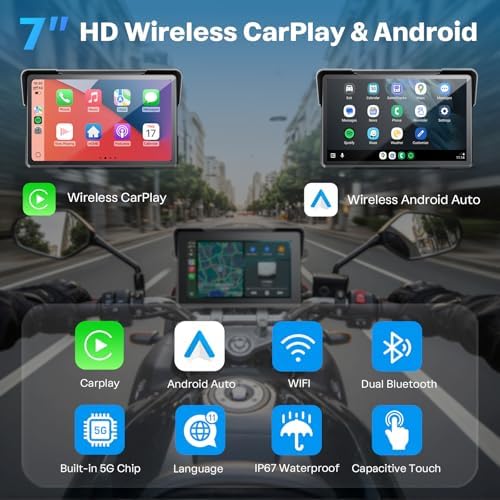 7 Inch Wireless Motorcycle Carplay GPS Navigation System with Apple Carplay a...