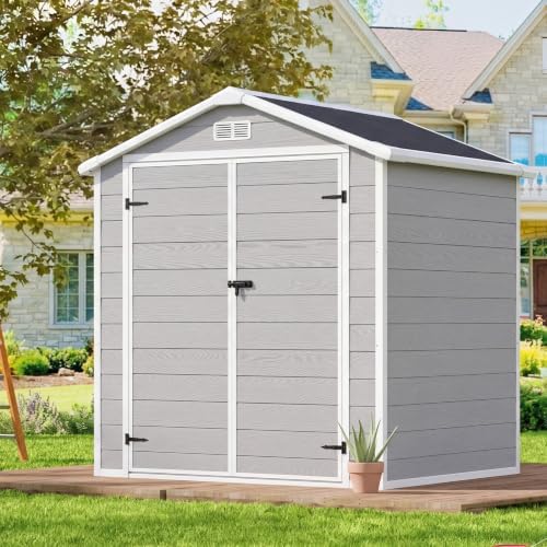 Aoxun 6x4 FT Outdoor Storage Shed, Outdoor Resin Shed with Floor, Gray
