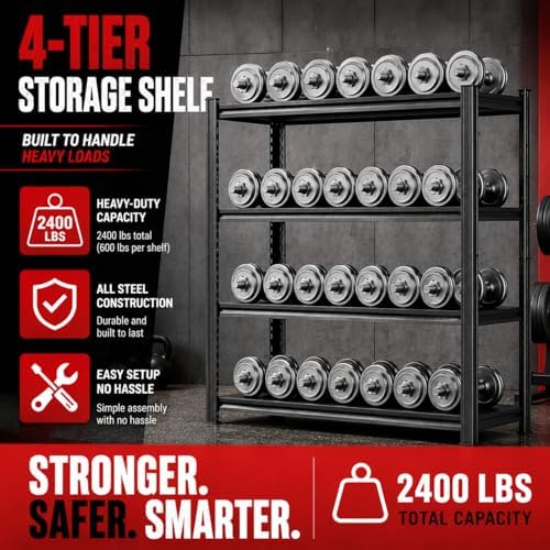 Garage Shelving, 2400 LBS Heavy Duty Metal Storage Shelves, 4-Tier Adjustable...