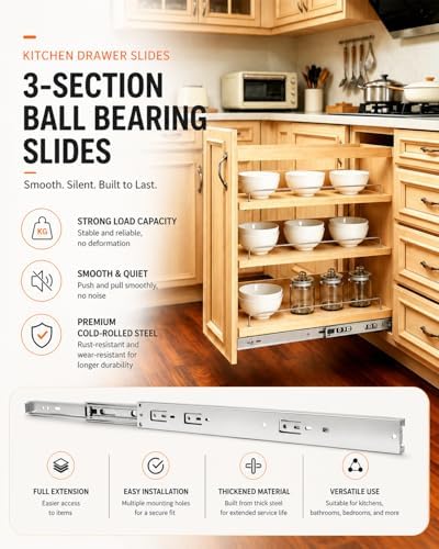 Gobrico Drawer Slides 20 inch 2 Pair๏ผSoft Close Drawer Slides 3 Fold, Hardwar...