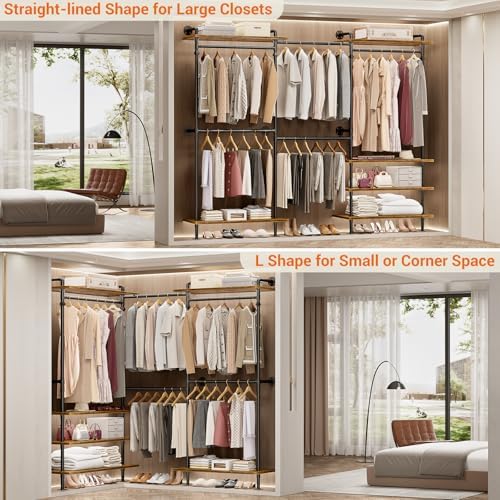 Aheaplus Industrial Pipe Clothing Rack, Expandable Garment Rack, Closet Syste...