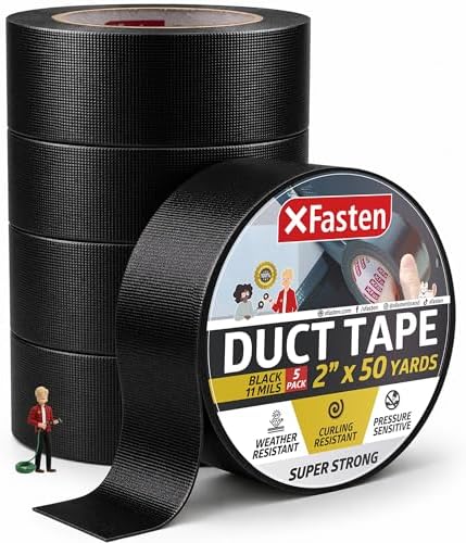XFasten Black Duct Tape Heavy Duty Waterprooof Super Strong 2โ x 50 Yards (5-...