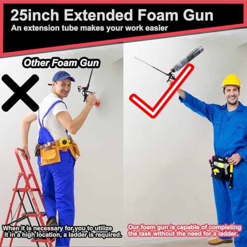 25in Extended Spray Foam Insulation Gun-PTFE Coated Professional Expanding Fo...
