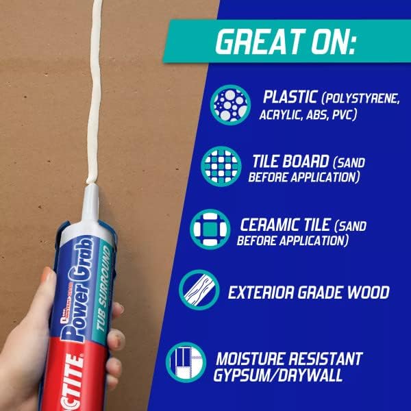 Loctite Power Grab Tub Surround Construction Adhesive, 9 fl oz, Cartridge (12...